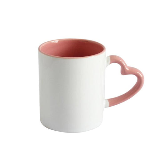 11 Oz Coffee Cup And Mug For Sublimation Travel Ceramic Pink Cup And Mug With Heart Shaped Handle