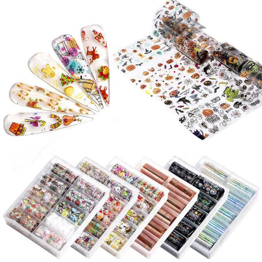 10 Kinds Of Nail Transfer Foil Sticker Decals Retro Geometric Colorful Flower Starlight Paper DIY Film Charm Decoration