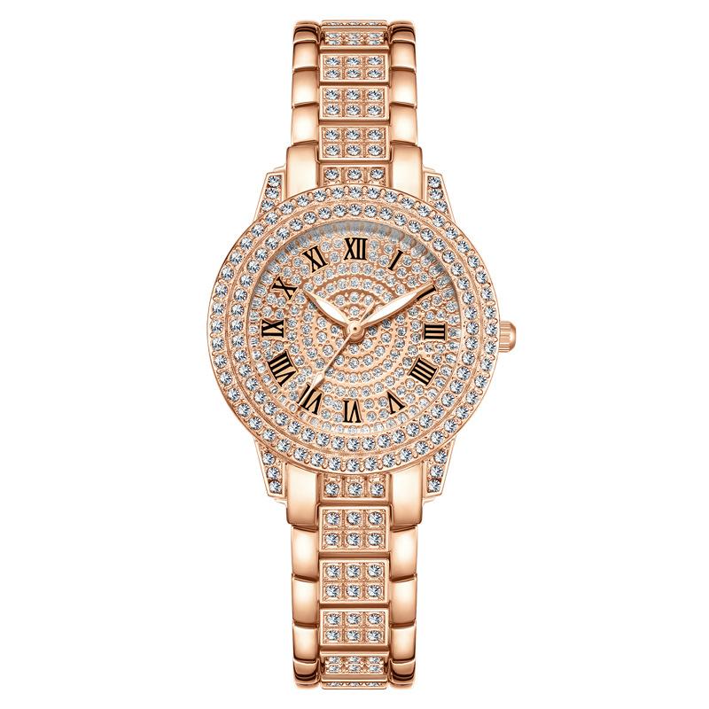 Fashion Women's Diamond Watch Rose Gold Dial Quartz Glass Digital Stainless Steel Watch Alloy Unisex 6mm Round 20cm 60g